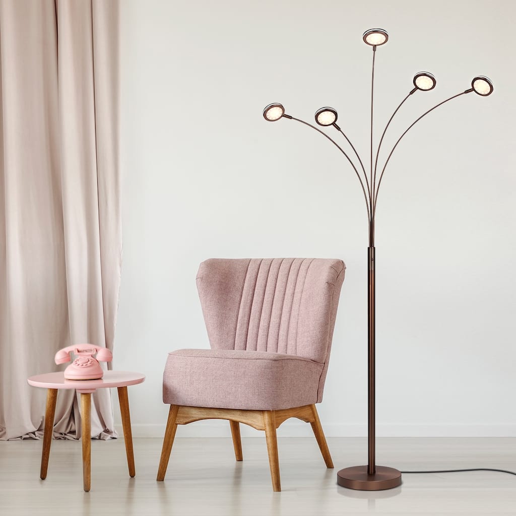 Brightech Orion 74 in. Industrial 5-Light LED Super Bright Floor Lamp with 5 Adjustable Swing Arm Heads