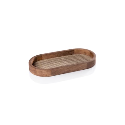 Banyan Mango Wood w/ Rattan Inlay Oval Tray
