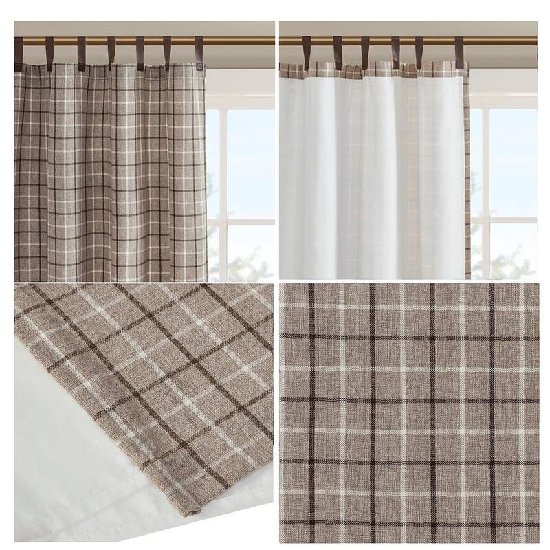 Plaid Rod Pocket and Back Tab Curtain Panel with Fleece Lining
