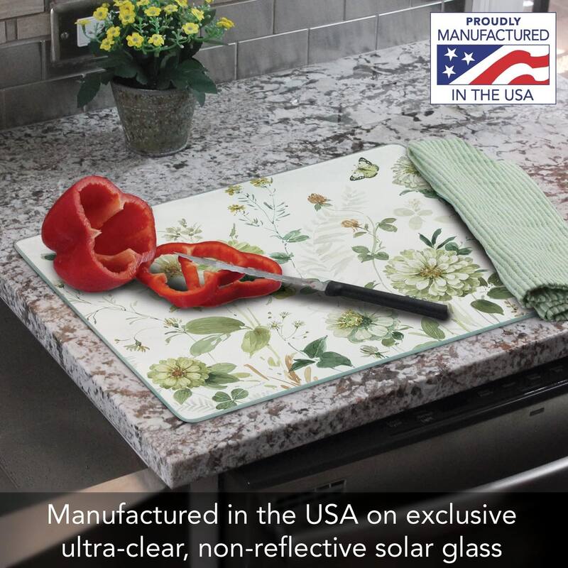 Green Fields 3mm Heat Tolerant Tempered Glass Cutting Board 15” x 12” Manufactured in the USA Dishwasher Safe