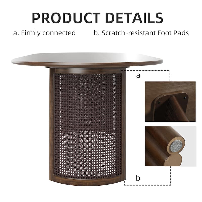 67"L×33.5"W Oval Wood Dining Table Double Rattan Pedestal Kitchen Table