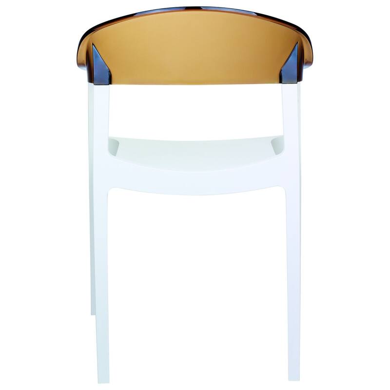 32" White and Amber Transparent Stackable Outdoor Patio Dining Arm Chair