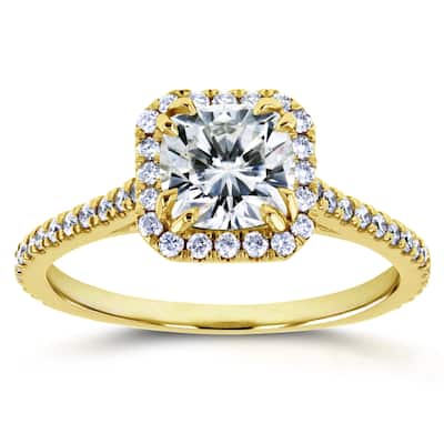 Kobelli 1.4 Carats Moissanite & Natural Diamonds Solid 14k Gold Cushion Boxy Square Halo Cathedral Engagement Ring