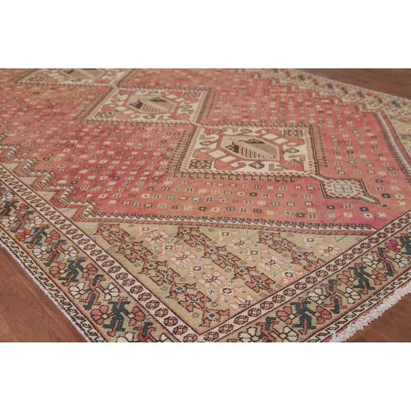 Pink Bakhtiari Vintage Persian Area Rug Hand-Knotted Wool Carpet - 7'2" x 9'11"