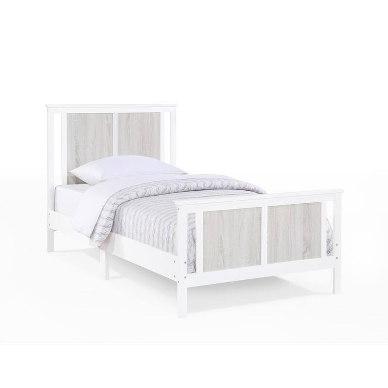 HomeRoots White And Gray Reversible Solid Wood Twin Bed Frame