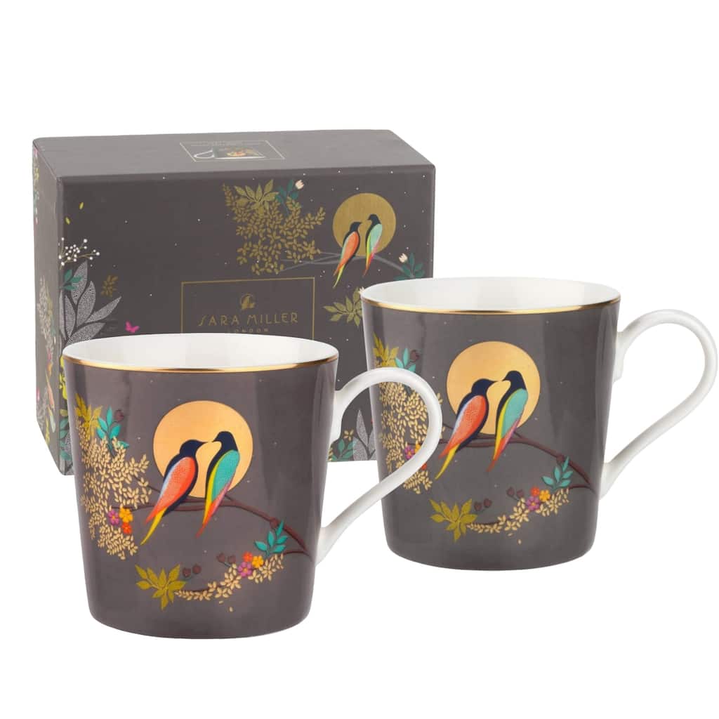 Portmeirion Sara Miller Fine China Mug Set of 2 22K Gold - 3.5" H x 4.75" L x 4.75" W