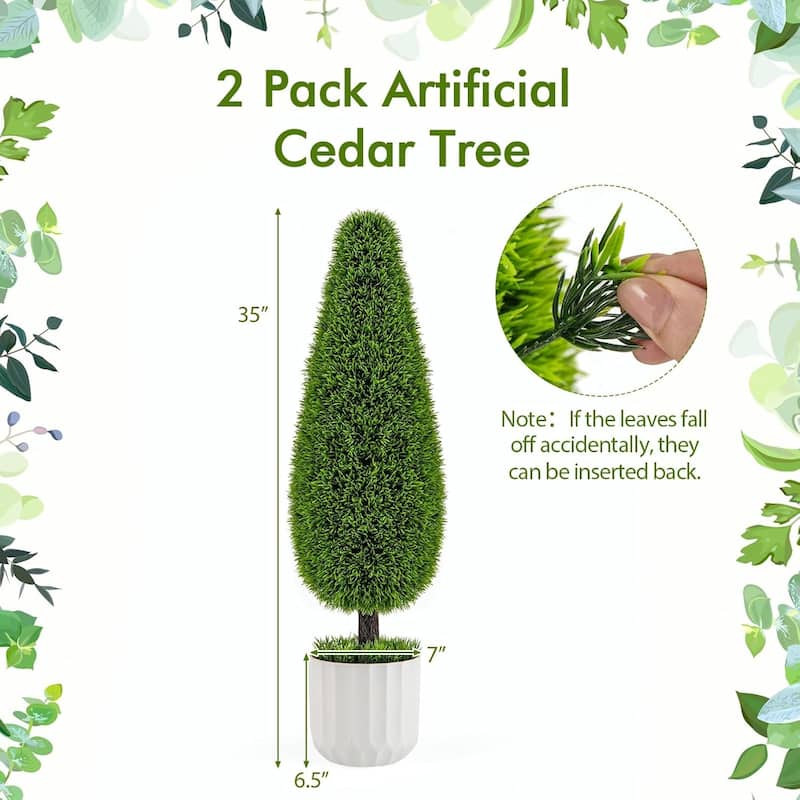 3 FT Artificial Cedar Teardrop Shaped Topiary Tree 2 Pack Potted Décor