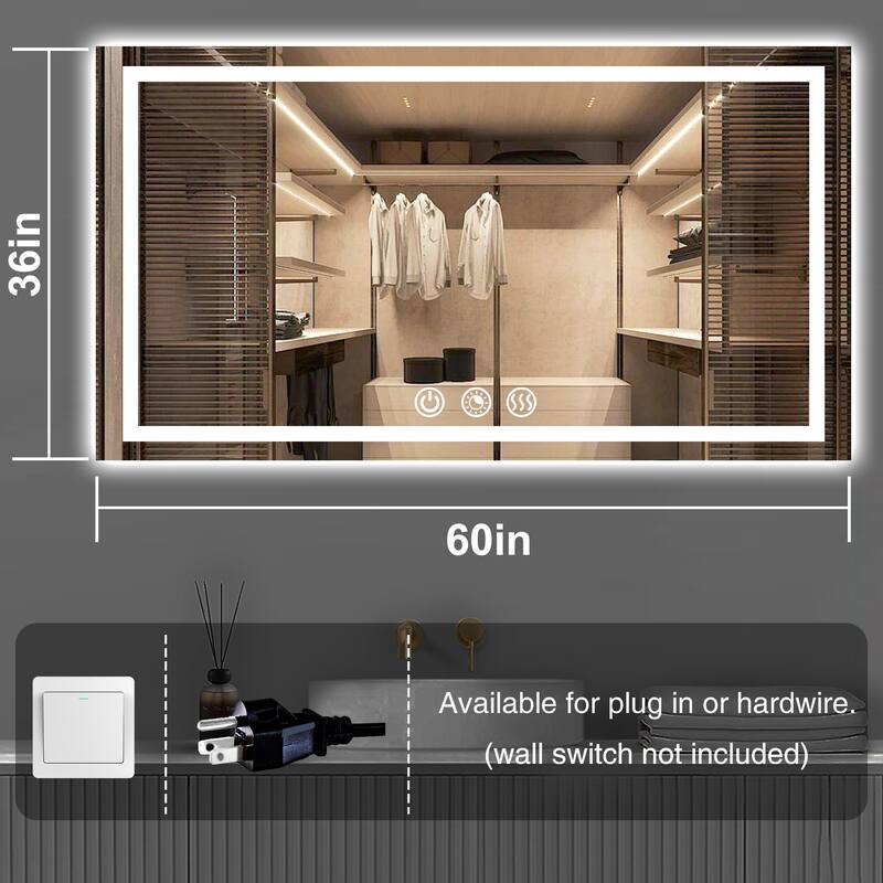 LED Bathroom mirror with Light,Dimmable 3 Colors Temperature Anti-fog Wall Mounted LED Bathroom Mirror(Frontlit & Backlit)
