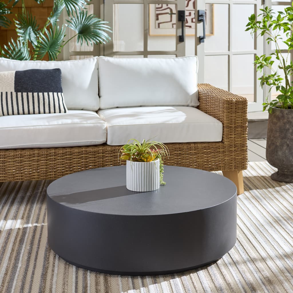 SAFAVIEH Outdoor Patio Furniture Tina Round Coffee Table, Modern Low Profile Table for Indoor and Outdoor Use