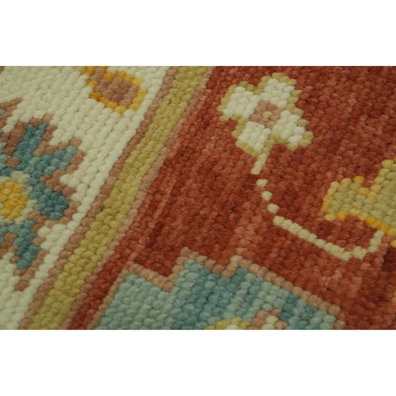 Handmade Blue Oushak Vegetable Dye Area Rug, Medallion Geometric Carpet - 9' 11'' X 8' 5''