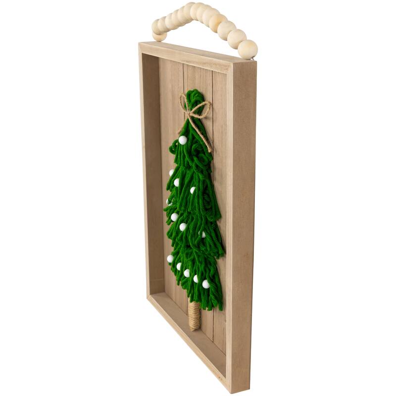 14" Knitted Christmas Tree Wooden Framed Wall Sign