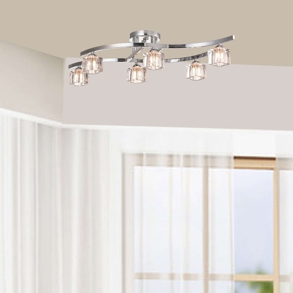 ihika　0705 Aika 6-Light Chrome Flush Mount with Clear Shades - On Sale - Bed