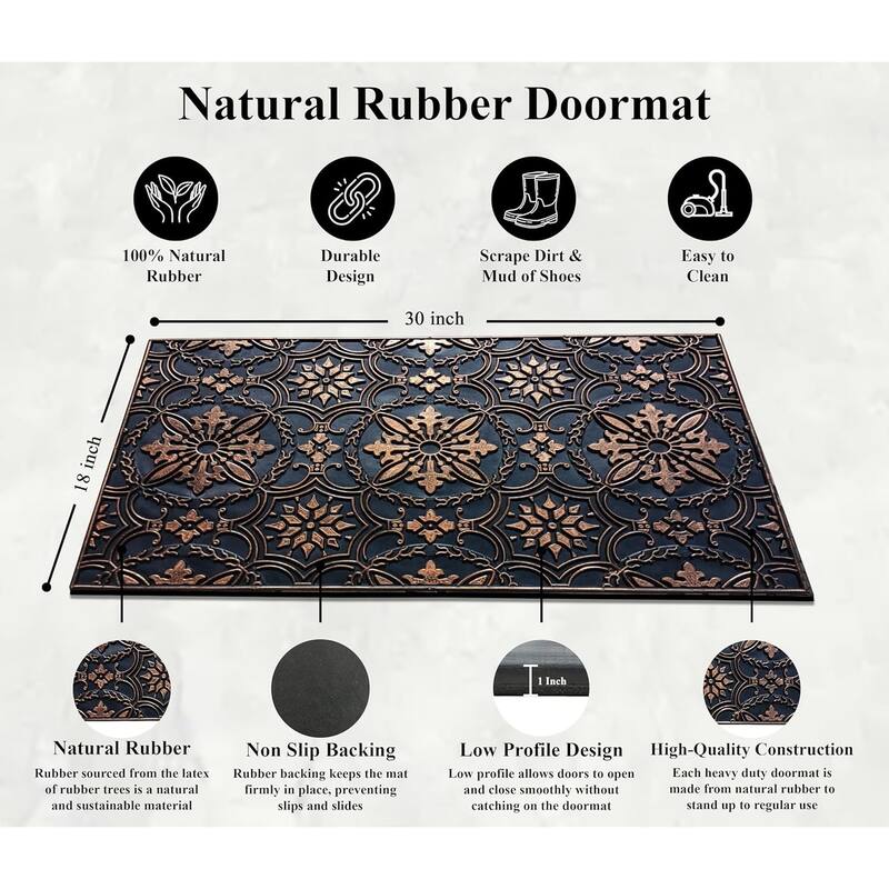 A1HC First Impression Rubber Pin Doormat, Floral Bronze 18"x30"