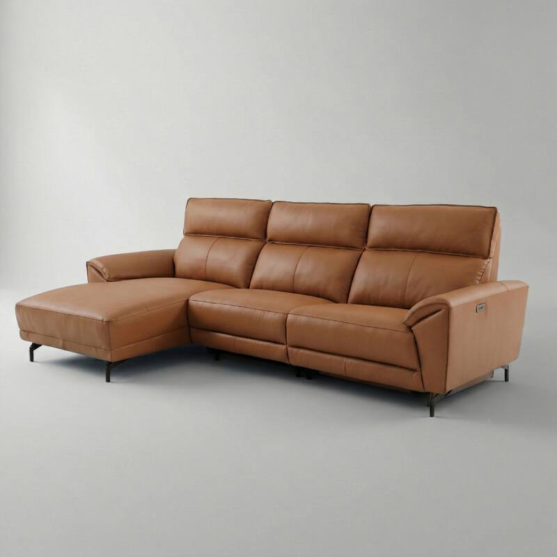 Furniture of America Fynae Modern Leather L-Shaped Sectional Recliner with Chaise and USB Ports