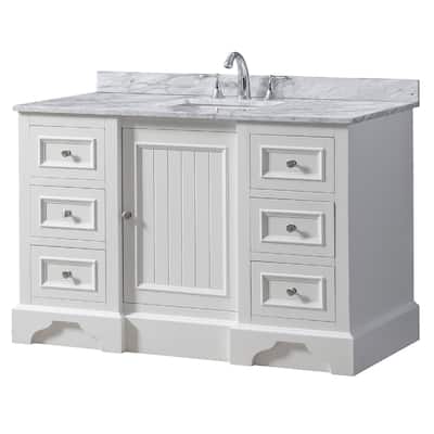Kingswood 48 in. Vanity in White with White Carrara Marble Top