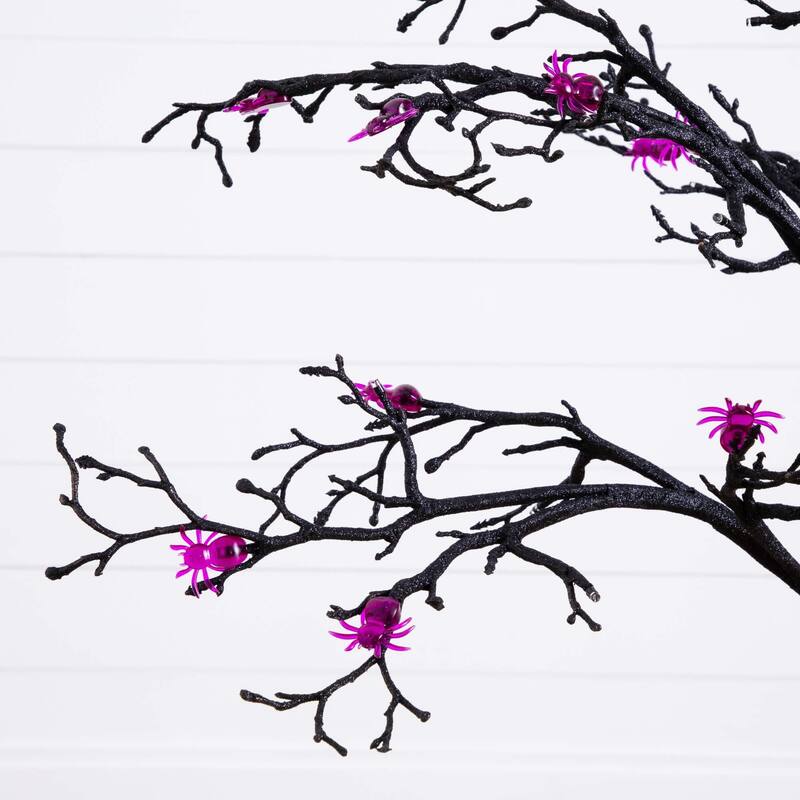 Pre-Lit Artificial Halloween Twig Tree with Spiders - 4' - Purple LED Lights