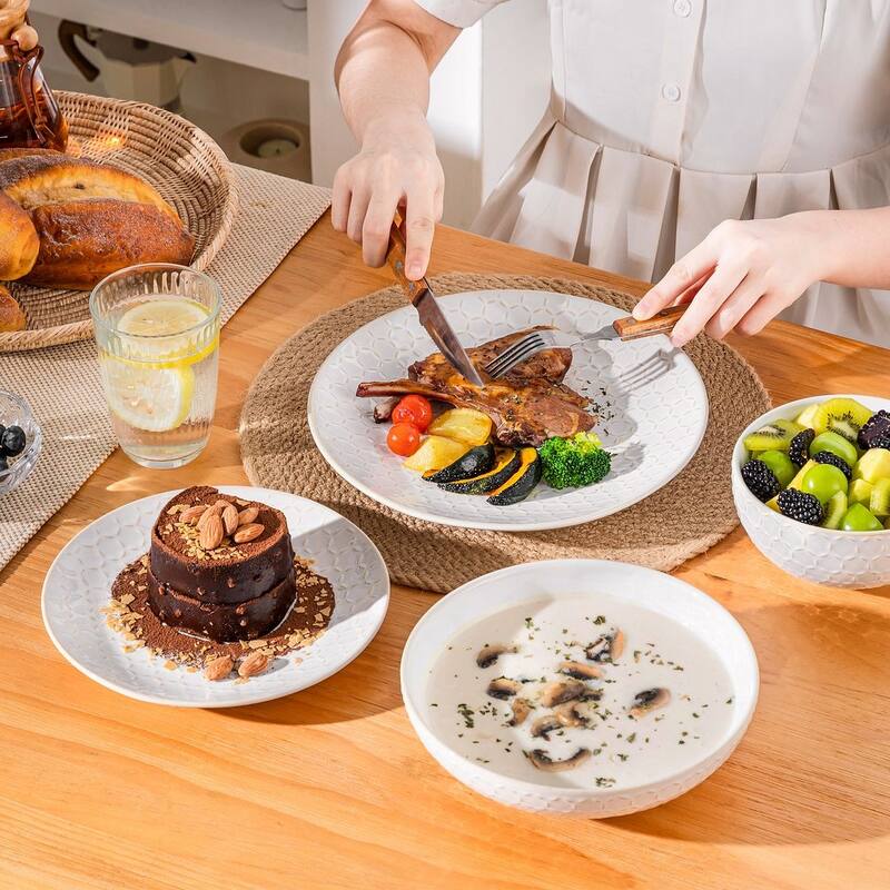 MALACASA LYDIA Embossed Stoneware 16-Piece Dinnerware Set