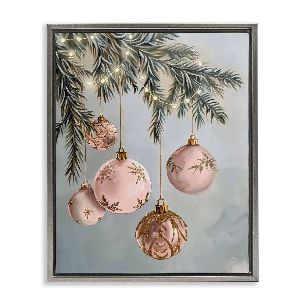 Stupell Pink Hanging Christmas Ornaments Framed Floater Canvas Wall Art Design By Arlington Prints