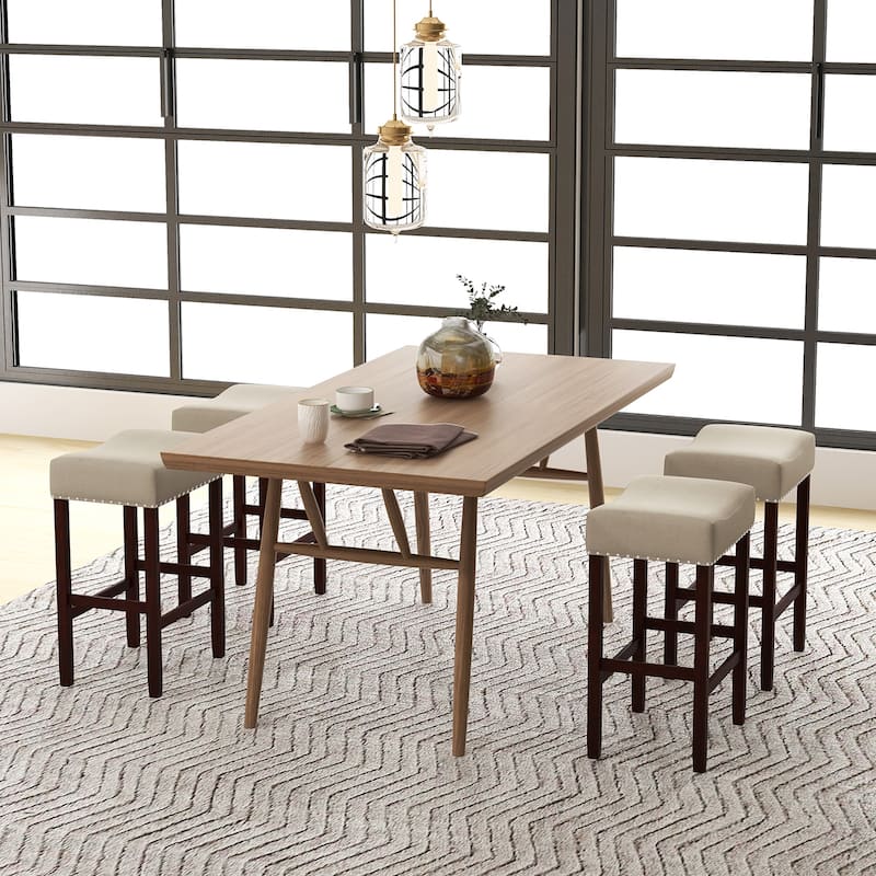 Gymax Set of 4 Bar Stools Counter Height Saddle Kitchen Chairs w/