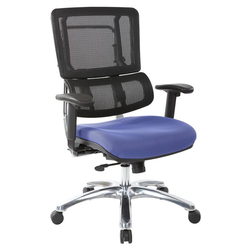Black Mesh Back with Custom Fabric Seat and Chrome Base - sky