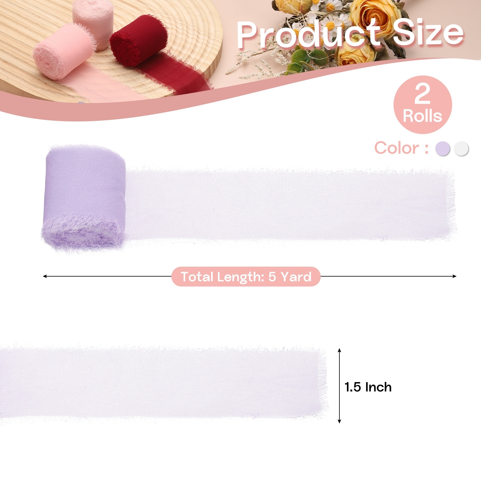 Chiffon Ribbon, Handmade Fringe Silk Frayed Ribbon for Flower Bouquet Wrapping Wedding Decoration Bridal Craft