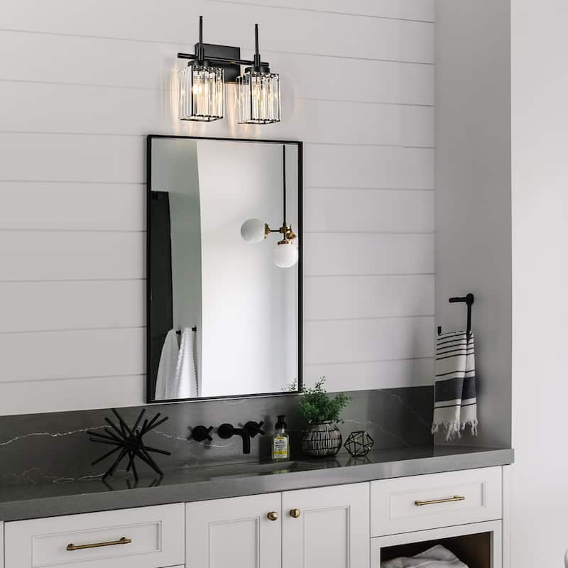 Modern Black 1/2/3/4/5-Light Bathroom Crystal Vanity Light Wall Sconces