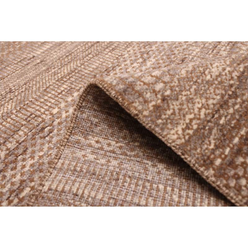 ECARPETGALLERY Hand-knotted Finest Silk Shadow Brown, Taupe Wool Rug - 7'10 x 10'0