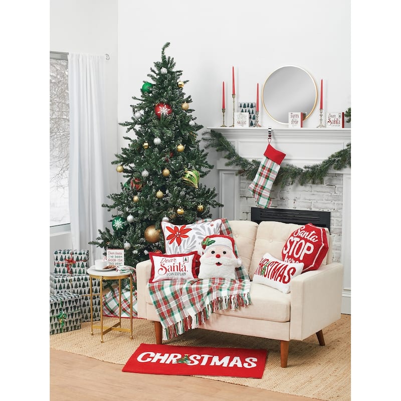 Poinsettia Christmas Printed & Embellished Throw Pillow