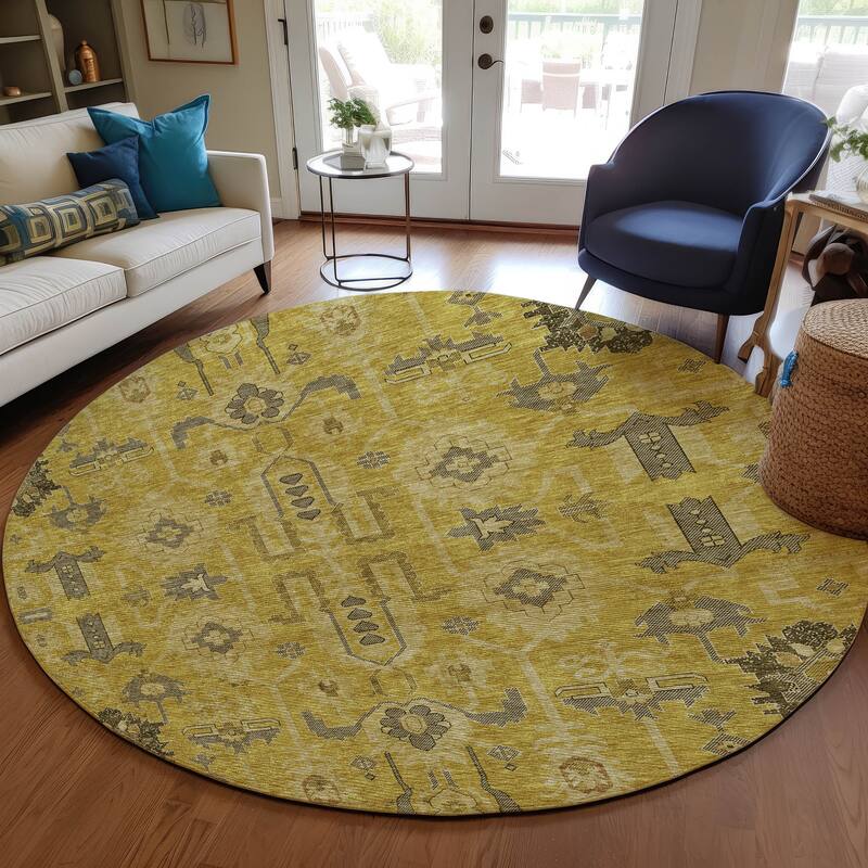 Machine Washable Indoor/ Outdoor Chantille Boho Rug - Gold - 8' x 8'