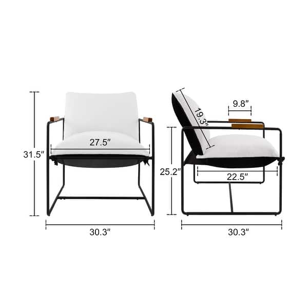 dimension image slide 1 of 3, Accent Chair with Detachable Double-sided Cushion, Modern Upholstered Armchair with Metal Frame - 25.2'' H X 30.3'' W X 30.3'' D