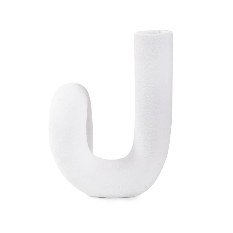 White Abstract Curved Tube Vase Tall