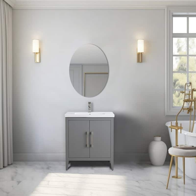 Vanity Art 20" or 24" or 30" Single Sink Bathroom Vanity Cabinet with Ceramic Top - 30"/Brushed Nickel - Cashmere Gray