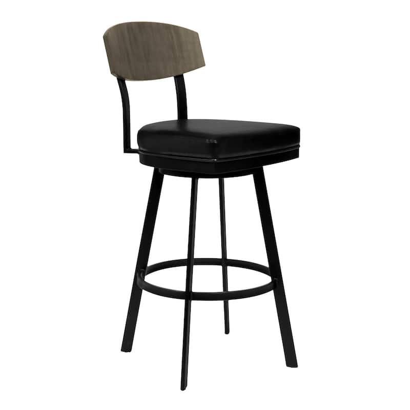 30" Modern Black Fabric Bar Stool with Matte Iron Frame and Footrest Wooden Back Support for Kitchen - 40”H x 19”W x 24”D