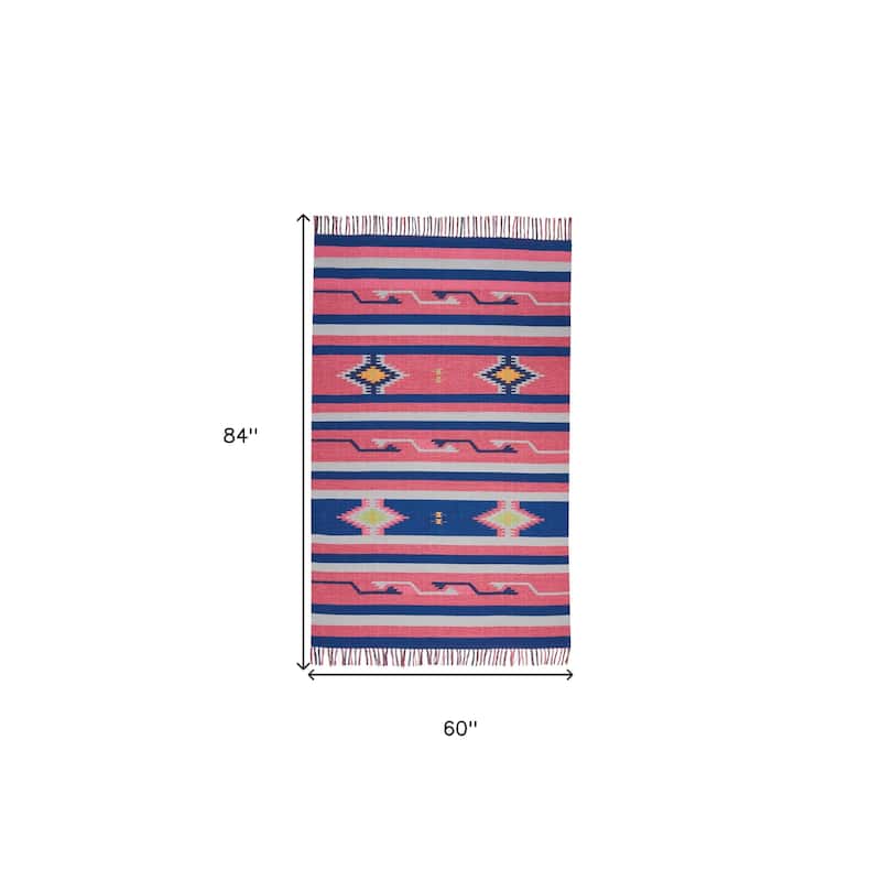 Fukup Southwestern Woven Low Pile with Fringe Area Rug By HomeRoots - 84' X '60' X '0.25