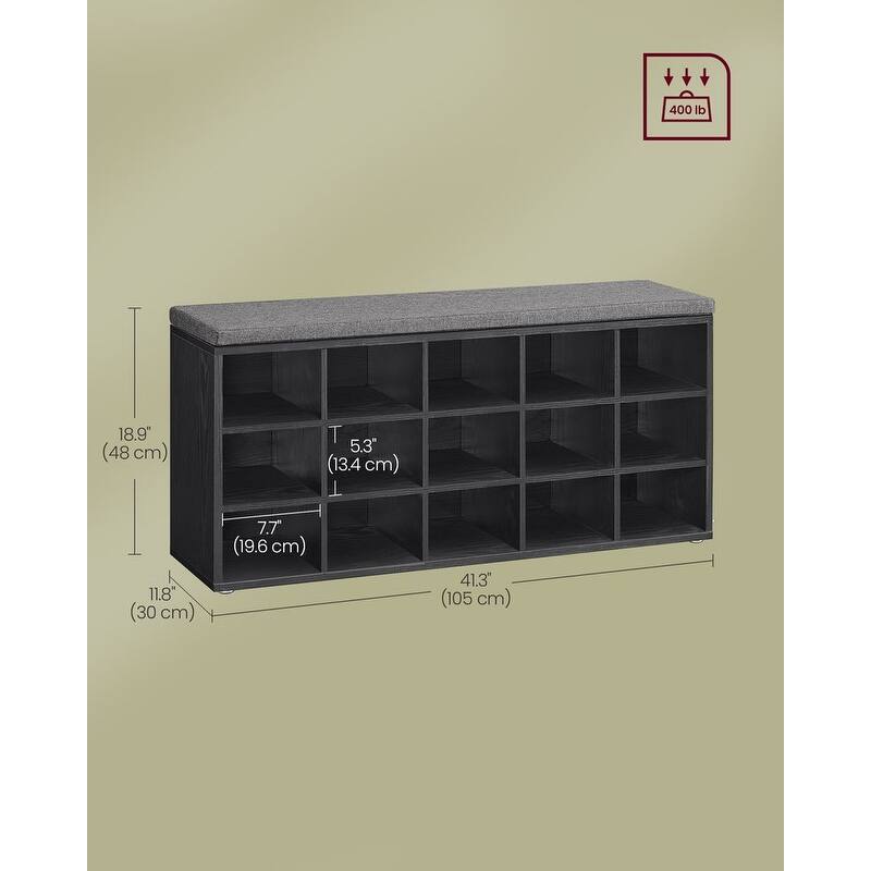 15-Cube Shoe Storage Bench with Cushion Seat and Adjustable Shelves Perfect for Entryway or Living Room