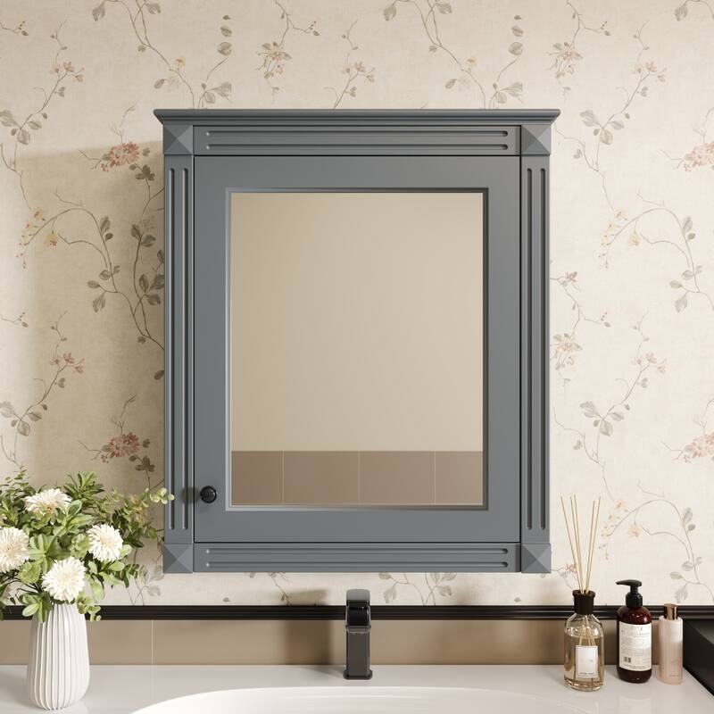 24'' x 27'' Wall Mounted Bathroom Medicine Cabinet with Mirror and Adjustable Shelf - Grey