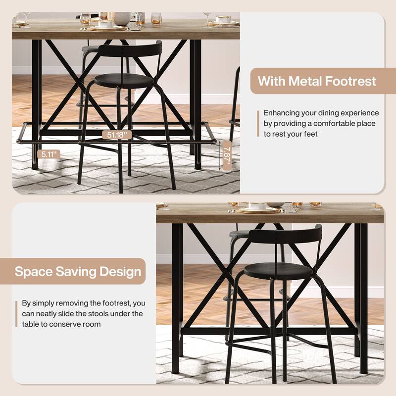 63" Long Wood Dining Table for 4-6 People, Farmhouse Dinner Table with Thick Tabletop, Kitchen Table with Footrest