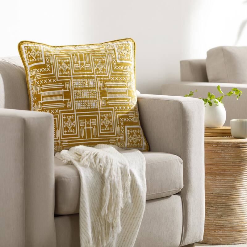 Colly Geometric Velvet Throw Pillow - 20x20 Cover Only - Yellow/White
