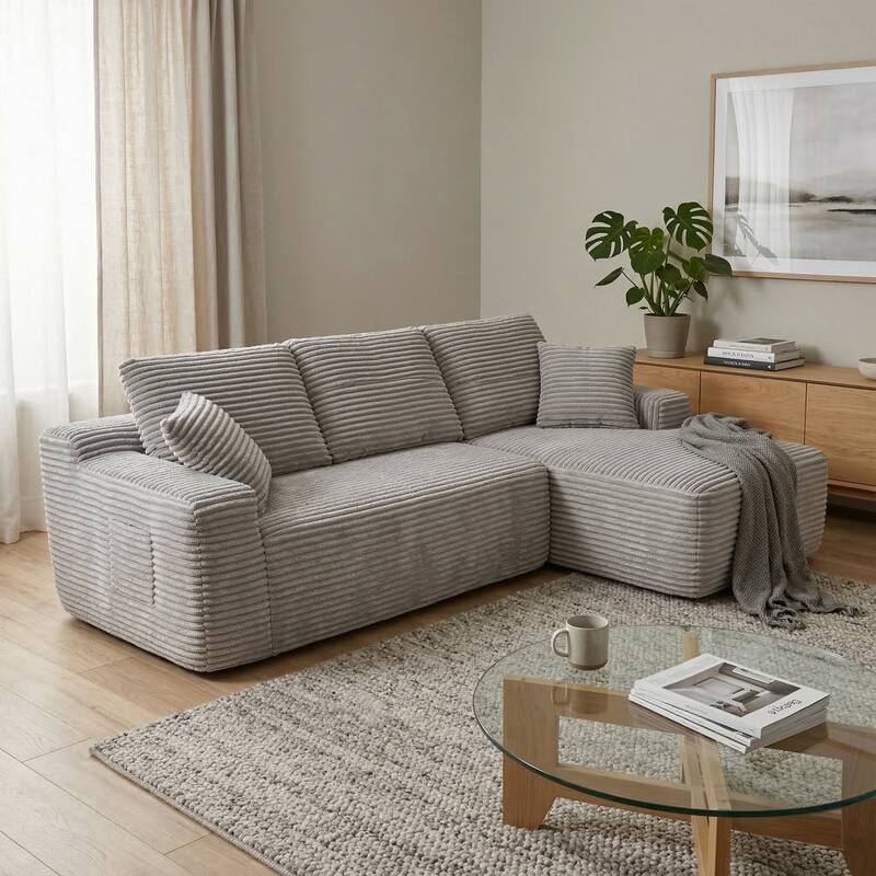 AC Pacific 104 In Modern 3-Piece Sectional Sofa with Reversible Chaise - Beige