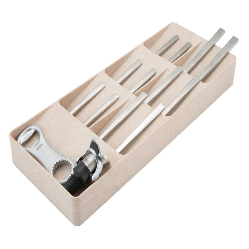 Kitchen Details 7 Compartment Cutlery Organizer in Natural - Brown - 15.7"x 6.2"x 1.75"