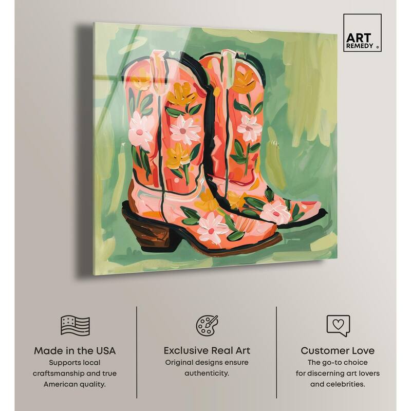 Wildflower Cowboy Boots Acrylic by Art Remedy, Ready to Hang
