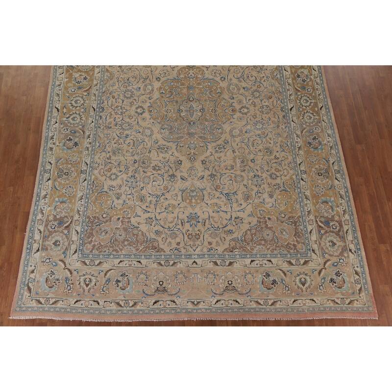 Hand Knotted Oriental 100% Wool Carpet Traditional Floral Peach Mashad Area Rug - 12' 5'' X 9' 4''