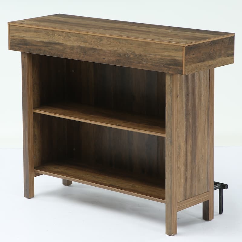 57-Inch Large Home Bar Unit, 2-Tier Mini Bar Table with Footrest for Kitchen, Home, Living Room, Counter Height Pub Table,