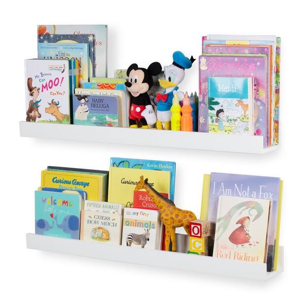 slide 2 of 8, Wallniture Denver Wood Bookshelf Kids Room Decor Toy Storage Shelves White (Set of 2)
