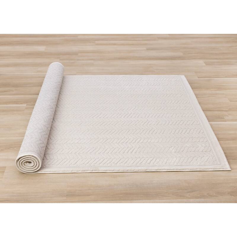 Ellie Collection - High-Low Textured Soft Polyester Cream Area Rug