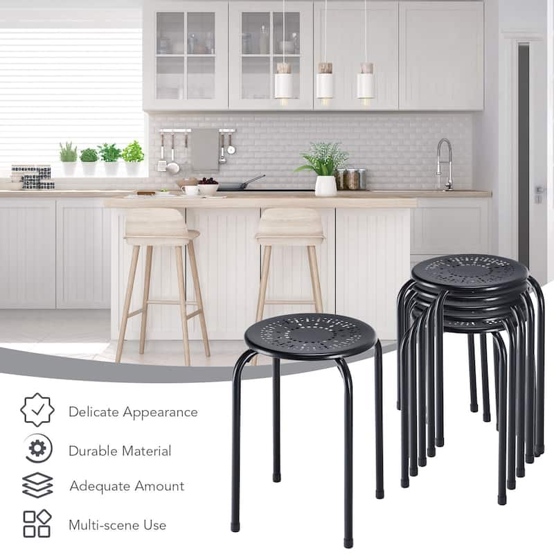 Set of 6 Stackable Daisy Backless Round Metal Stool Set - 11.6" x 17.5"