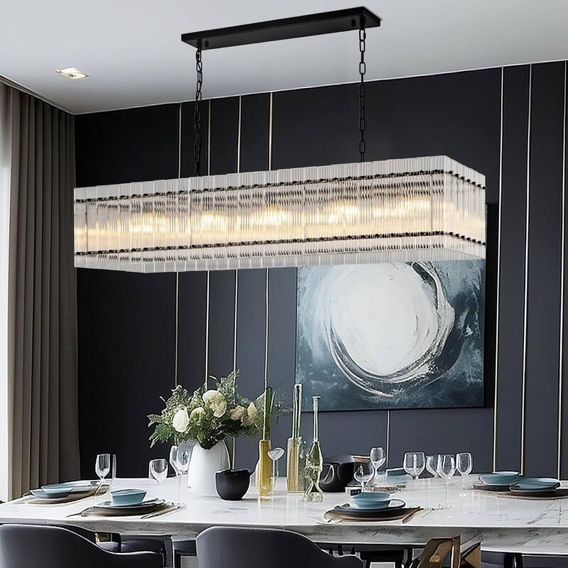 KAYLA 54" 10-Lights Black Luxury Linear Chandelier, Modern Chandelier