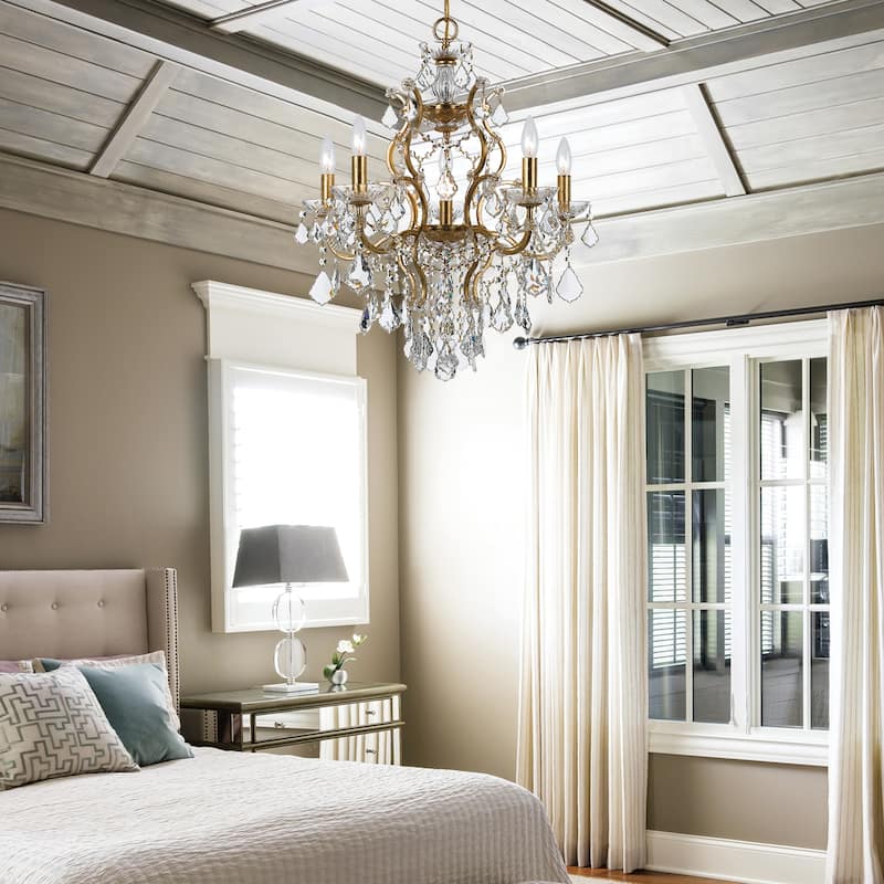 Filmore 6 Light Swarovski Strass Crystal Gold Chandelier - 23'' W x 25'' H