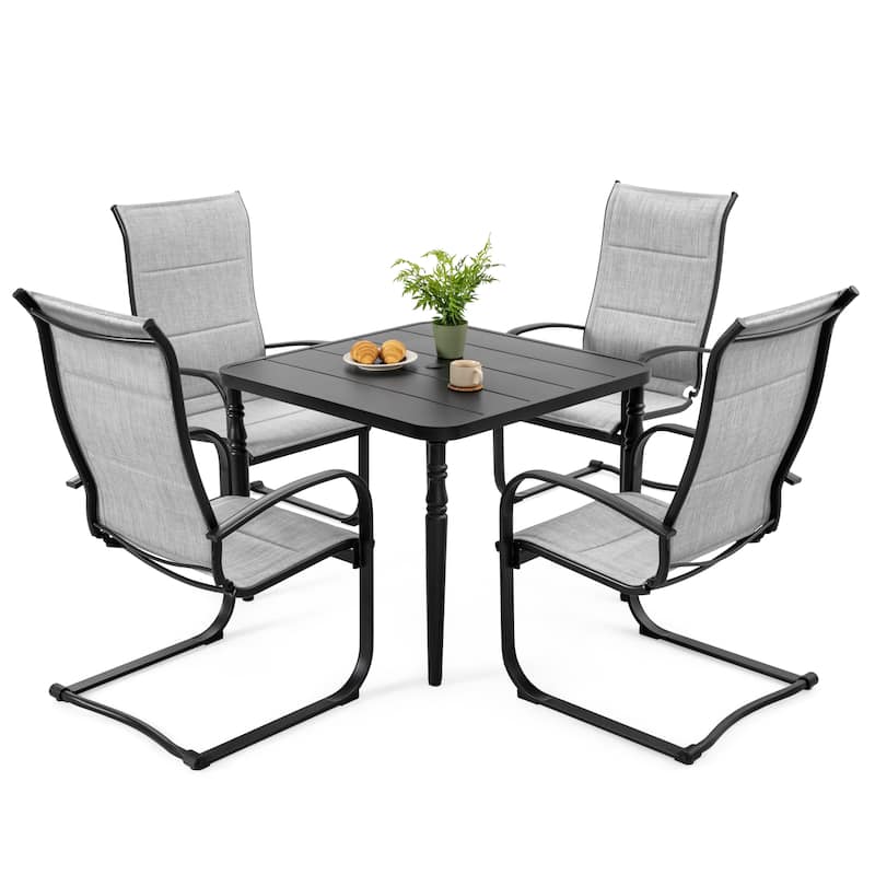 Patio 5-Piece Outdoor Dining Set, C-Spring Chair Legs and Umbrella Hole