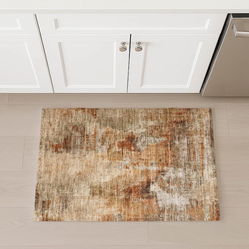 Machine Washable Indoor/ Outdoor Abstact Contemporary Chantille Rug